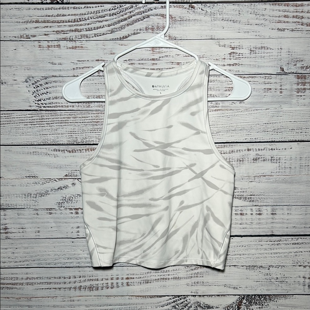 Athleta White & Gray Sleeveless Racer Back Crop Tank Top Small